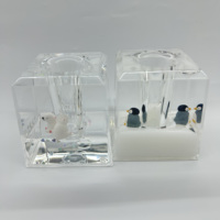 Porte-stylo décoratif transparent multifonctionnel, papeterie liquide colorée avec flotteurs mignons, pingouin et dauphin fantaisie