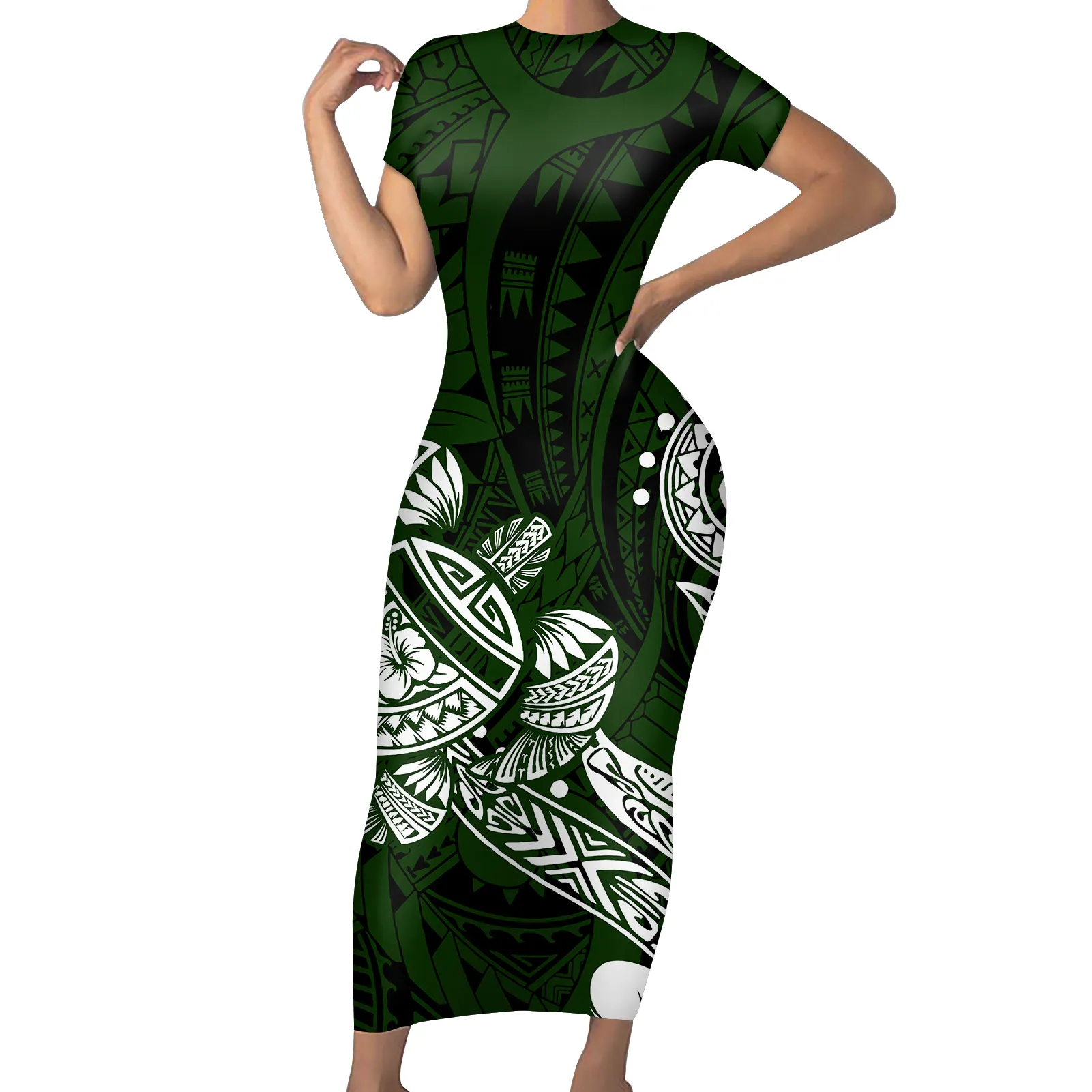Vestido largo ajustado de Estilo Hawaiano para mujer, vestido femenino de manga corta, transpirable, a precio de fábrica
