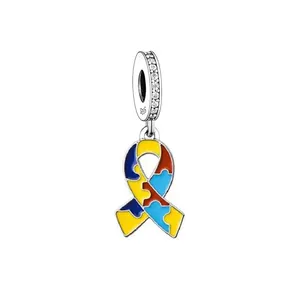 925 Silver Autism Awareness Autistic Colorful Puzzle Piece Ribbon Beads Charm Fit Original harms Bracelets Jewelry Making