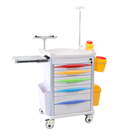 Chariot d'urgence multifonctionnel moderne pour hôpital, en ABS et aluminium, avec plateau cardiaque, chariot portable à 5 tiroirs, 750x480x920mm