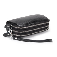 Dompet Wanita Kulit Asli Model Clutch Resleting Ganda Kapasitas Besar untuk Ponsel, Dompet Panjang Wanita, Tas Dompet Pergelangan Tangan, Promo Panas 2025
