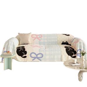 Little Black Cat With Bow Sofa <b>Cover</b> Printed Elastic <b>Stretch</b> Imitation Linen Pad Type Machine Wash Modular Sofa Slipcover - Product Image 3