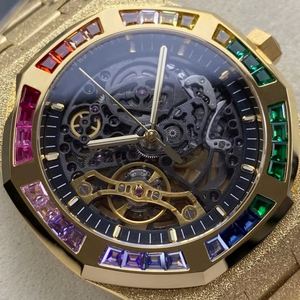 Reloj mecánico de lujo de alta calidad, resistente al agua, con diseño de arcoíris, 41 mm, movimiento 3132, diseño calado. - Product Image 1