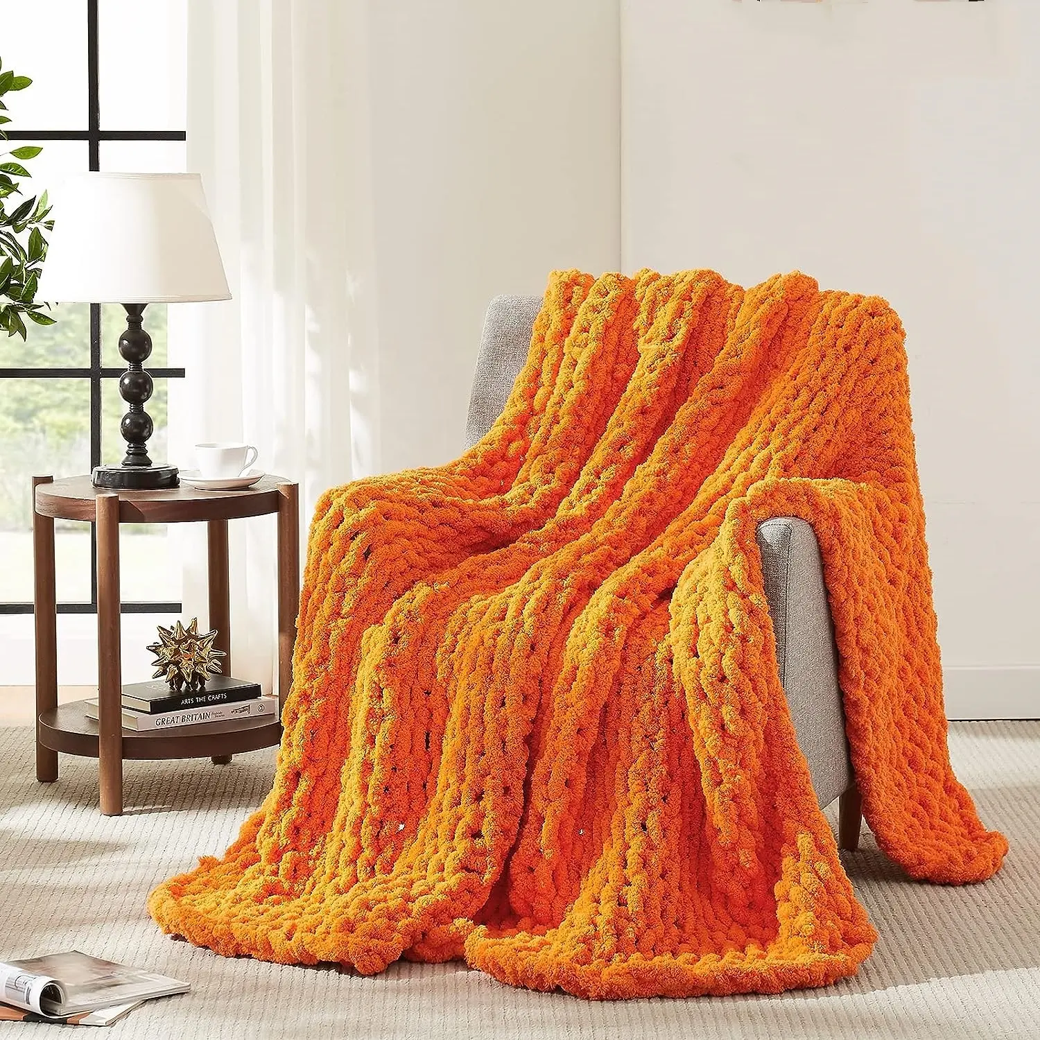 Hochwertige Chenille handgemachtes weiches Garn Kabel klobig gestrickt Strickdecke für Sofa-Bett Couch