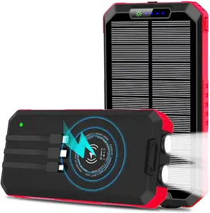 Outdoor Camping Waterdichte Solar Power Bank 30000Mah Draagbare Dual Usb Met Led Zaklamp Mobiele Telefoon Snelle Draadloze Oplader