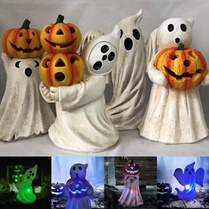 Figuritas de calabaza de miedo de Halloween, estatuas de Halloween de miedo de resina iluminadas rústicas para fiesta de vacaciones, decoraciones de patio de porche en casa - Product Image 6