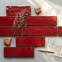 Carreaux de métro Zellige artisanaux Wabi Sabi 60x240mm faits à la main, en céramique émaillée rouge cerise, antidérapants et modernes pour une touche de luxe