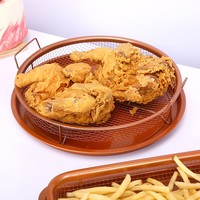 Plateau à légumes en cuivre Plateau de cuisson antiadhésif avec panier à griller à mailles surélevées Ensemble de 2 pièces