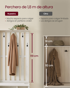 Armoire d'entrée haute blanche de style ferme <span class=keywords><strong>VASAGLE</strong></span> avec banc, <span class=keywords><strong>porte</strong></span>-<span class=keywords><strong>manteau</strong></span> multifonctionnel avec rangement pour chaussures - Product Image 4