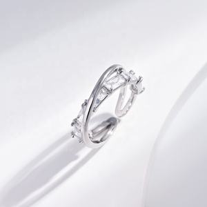 Anillo ajustable de plata de ley 925 OEM, chapado en oro, con circonita, estilo hip hop, simple, abierto, geométrico, para mujer, venta al por mayor. - Product Image 3