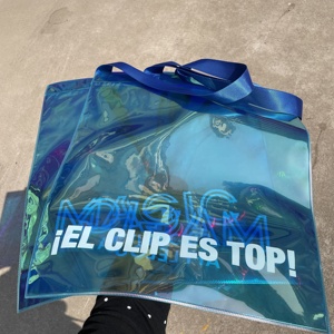 <span class=keywords><strong>Sac</strong></span> <span class=keywords><strong>de</strong></span> shopping personnalisé en PVC holographique, <span class=keywords><strong>sac</strong></span> fourre-tout transparent, logo imprimé en couleur, sacs <span class=keywords><strong>de</strong></span> shopping imperméables - Product Image 2