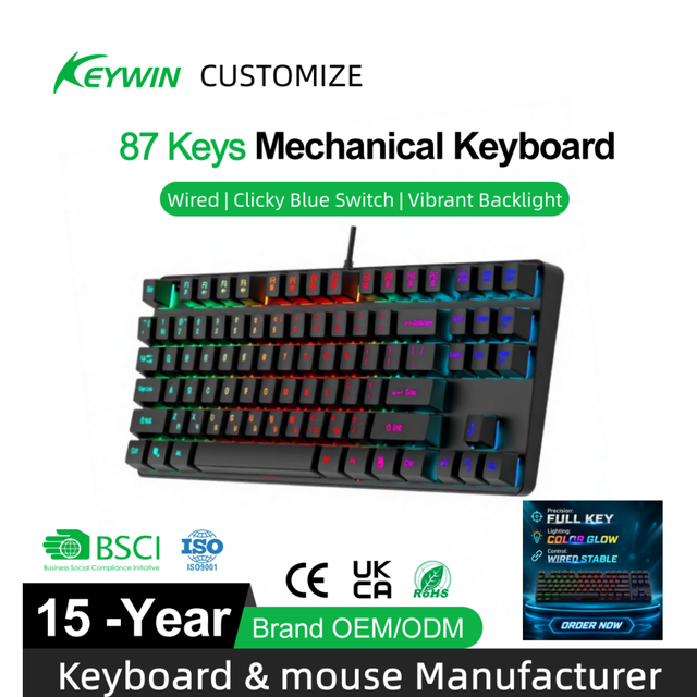 Factory OEM ODM 87 Keys LED USB Wired Mechanical Gaming Keyboard Stock 75% TKL Blue Switch LED NKRO Mechanical Gaming Keyboard