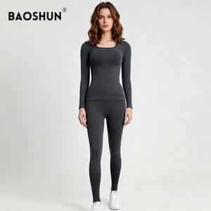 Nuovo Set di Intimo <span class=keywords><strong>Termico</strong></span> Modellante in Nylon Tinta Unita per <span class=keywords><strong>Donna</strong></span> Autunno Inverno, Alta Elasticità, Vestibilità Aderente, Sollevamento Glutei - Product Image 2