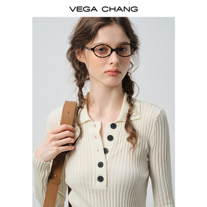 Áo len dệt kim VEGA CHANG màu trắng, kiểu dáng ôm sát, chất liệu thoáng khí, cổ trụ, thiết kế đơn hàng khuy, họa tiết sọc. - Product Image 3