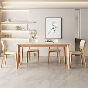 Bắc Âu sang trọng tối giản bàn ăn ghế đặt hình chữ nhật hiện đại bằng đá cẩm thạch rắn gỗ 4-6 chỗ ngồi đầy đủ đồ nội thất nhỏ cho khách sạn - Product Image 2