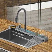 Évier de cuisine moderne multifonctionnel en acier inoxydable 304 à cuve unique avec robinet, fait main, vente directe d'usine