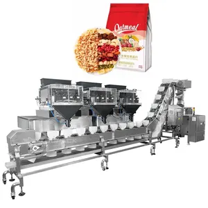 Mesin pengepakan timbangan Linear buah kering dan kacang campur dengan mesin pengepakan tas pra-buat konveyor