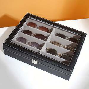 Boîte de rangement portable en cuir PU noir à 8 compartiments pour lunettes de soleil et de vue – Vente en gros - Product Image 2