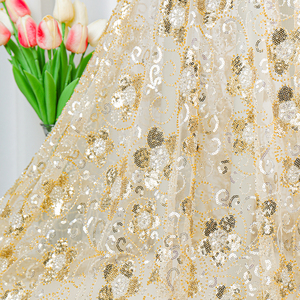 Vải ren thêu hoa vàng sang trọng đính hạt cườm kiểu dáng mới, vải sequin châu Phi - Product Image 4