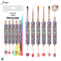 Nouvelle Tendance 2027 : Kit de Pinceaux de Nail Art en Nylon avec Manche Métallique Strass de Luxe, Pendentifs Gommes Mignons et Formes Ovales pour Liner