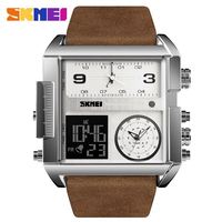 SKMEI 1391 Unique or hommes montre à Quartz supérieur en cuir véritable bracelet carré multi fonction grande montre décontractée Relogio Musculino
