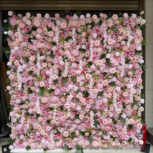 Panneau de fond mural 3D enroulable de 2,4 m x 2,4 m avec grandes roses roses artificielles en soie pour la décoration d'événements et de mariages - Product Image 4