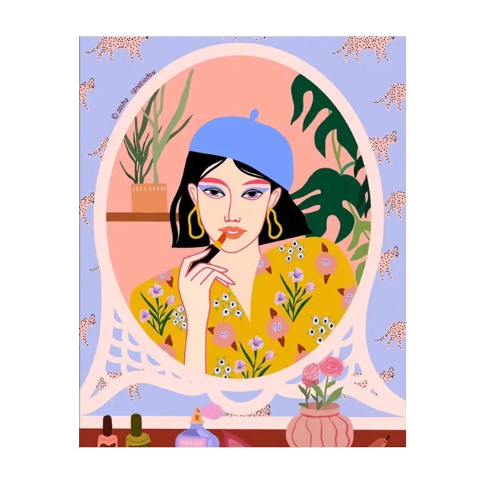 Hiasan Dinding Kanvas Wanita, Modern Pop Art Surealitas Dapat Dicuci Lukisan Minyak Kanvas Wanita Cerah