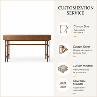 Bureau Japandi en bois massif 150 cm, grande table de maison avec 3 tiroirs et cadre architectural pour intérieurs d'appartements haut de gamme