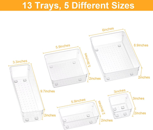 13 PCS <strong>Plastic</strong> <strong>Drawer</strong> <strong>Combination</strong> Transparent Sundries Organization Divider Desktop Storage Bins Box Set