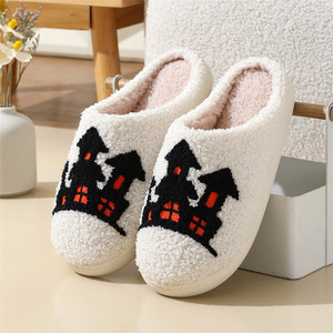 Chaussons d'hiver en peluche douce <span class=keywords><strong>pour</strong></span> dames Halloween Citrouille <span class=keywords><strong>chien</strong></span> Home Indoor Non-Slip Cotton Slippers - Product Image 6