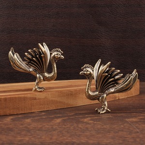 Ornement d'oiseau en laiton vermillon, 2 pièces, décoration de bureau Feng Shui, artisanat pour le nouvel an chinois - Product Image 1
