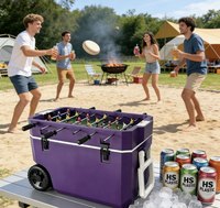 Glacière en plastique HS 60L grande capacité avec jeu de baby-foot intégré, seau à glace et grandes roues pour pique-nique et conservation des aliments