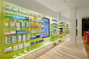 Modern Pharmacy Furniture Medical Shop <strong>Glass</strong> Wall Display Fixture Custom Pharmacy Wall Mounted <strong>Shelving</strong> - Product Image 4