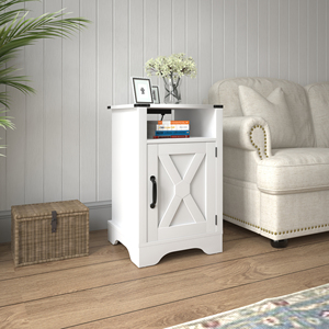 Farmhouse Nightstand Side <b>Table</b> White Wooden Rustic End <b>Table</b> <b>Tall</b> Bedside With Electrical Outlets Charging Station - Product Image 1