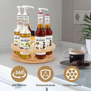 Rotating Double Tier Coffee Syrup Organizer Bamboo Countertop <b>Bottle</b> <b>Rack</b> for 7 Beverage <b>Bottles</b> Water & Wine - Product Image 2