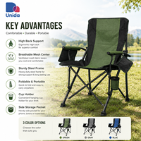 Chaise de camping pliable à dossier haut portable avec porte-gobelet, poche latérale et dossier en maille pour la pêche et les pique-niques en plein air