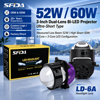 Lentille de projecteur Bi LED de 3 pouces SFIDA LD-6A, 52W/60W, faisceau haut et bas, lentille de projecteur pour phares de voiture, lentille de projecteur LED pour phares