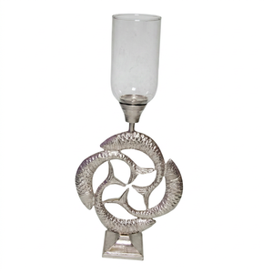 <b>Silver</b> Fish Pattern Aluminum Frosted Glass <b>Candlestick</b> Holder Handmade Eco-Friendly Tall Tealights Christmas Home Wedding - Product Image 1