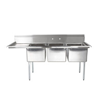 Évier de cuisine triple bac en acier inoxydable 304 avec double égouttoir pour restaurant