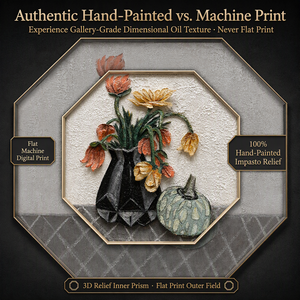 Peinture sur toile de style rétro faite à la main sur mesure, nature morte texturée, vase à fleurs, peinture à l'huile murale pour salon - Product Image 3