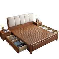 Meubles de chambre à coucher de style scandinave, lit en bois moderne avec rangement, 1,8/1,5 mètres, lit double en bois massif, lit moelleux