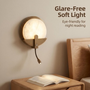Lámpara de Pared LED de Mármol Personalizada, Base de Metal, Doble Fuente de Luz, Redonda Retro, para Proyectos Hoteleros, Lectura, Dormitorio - Product Image 3