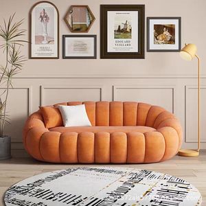 Sofá Redondo de Terciopelo Cremoso, Relleno de Espuma, Tapizado, Estilo Moderno para Sala de Estar - Product Image 2