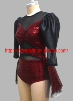 Costume de danse noir et blanc à carreaux sans manches, une pièce, pour filles, style jazz, short de clown, vêtements de danse, tenue de clown