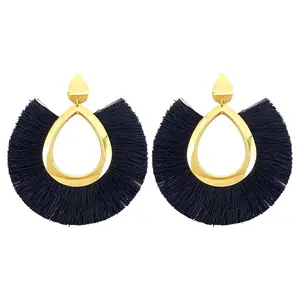 Wholesale Of New Materials black line exaggerated design water drop tassel gold plated pendant Earrings for women