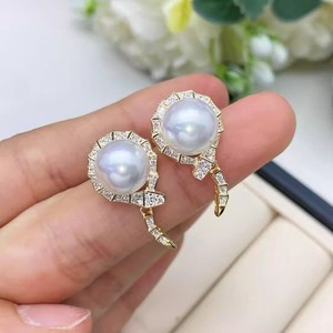 WENCHI 10822 S925 <b>Silver</b> Snake <b>Earrings</b> with 8-10mm Round Beads Hollow Tray Earnail <b>Pearl</b> Accessories From China - Product Image 2