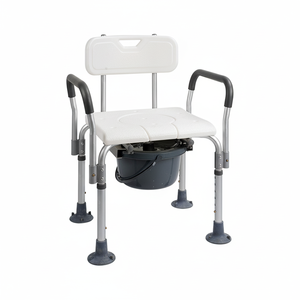 Silla con inodoro 4 en 1 de alta resistencia, capacidad de 400 libras, cómoda acolchada ajustable para cabecera, brazo trasero para baño, silla con inodoro médico - Product Image 1