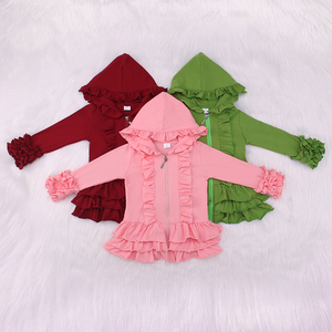 Felpa con cappuccio di nuovo Design per ragazze cappotto autunnale personalizzato in tinta unita con decorazione con volant e cerniera - Product Image 4