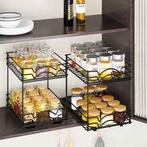 Étagère à épices multifonctionnelle robuste en fer à double niveau de 9 pouces, de type autoportant, pour rangement de cuisine domestique - Product Image 4