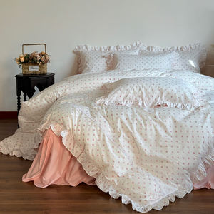 Nouvelle parure de <span class=keywords><strong>lit</strong></span> quatre pièces en dentelle style princesse, coton lavé 300 fils, drap, taie d'oreiller, housse de <span class=keywords><strong>couette</strong></span>, <span class=keywords><strong>petite</strong></span> taille fraîche - Product Image 3